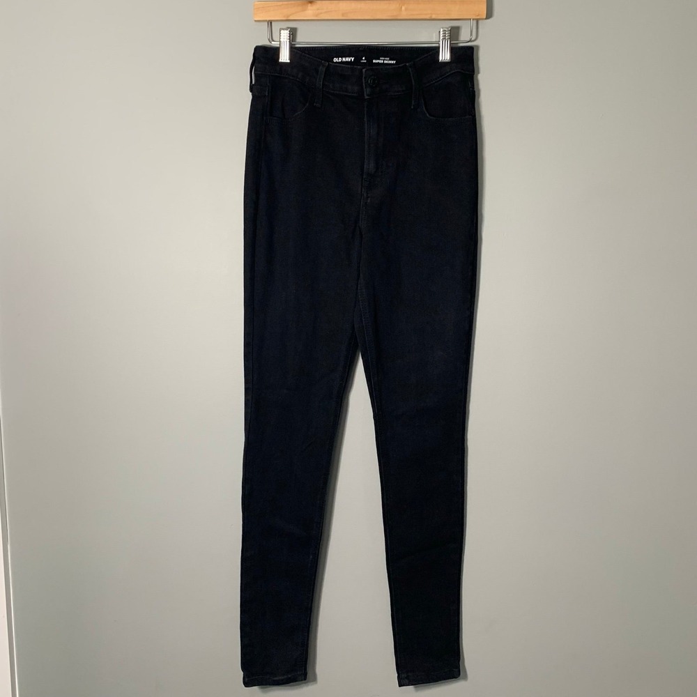 Old Navy Womens High-Rise Super Skinny‎ Jeans Black Size 4 Long Stretch Denim